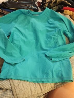 Sz L Coastalista Turquoise Long Sleeve Rash Guard Swim Top